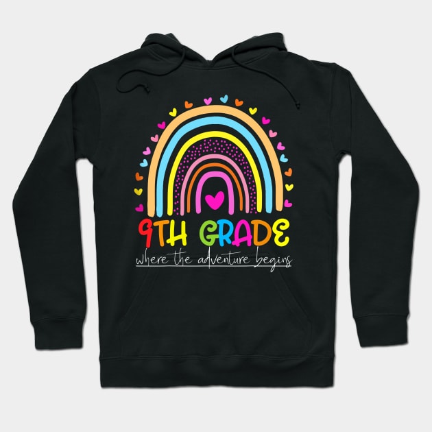 Rainbow 9th Grade Where The Adventure Begins Hoodie by Red and Black Floral